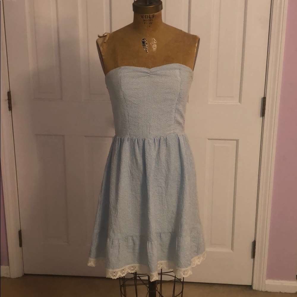 Francesca’s Strapless Seersucker Dress